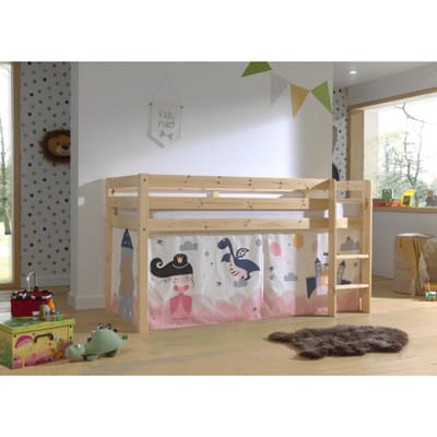 LUCEVI - Pino Halfhoogslaper H115CM + Ladder + Princess Sophie Gordijntjes - Bruin - 90x200 cm