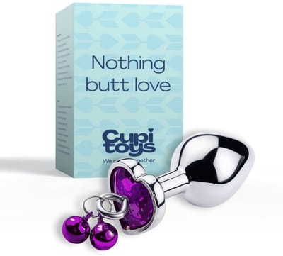 Cupitoys® Metalen buttplug - Zilver - Diamant paars hartje - Belletjes - Small - Sex toys voor vrouwen - Sex toys voor mannen - Buttplugs