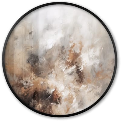 Poster in lijst Rond - Fotolijst 60x60 cm - Posters - Verf - Abstract - Beige - Kunst - Ronde posterlijst zwart - Decoratie - Wanddecoratie woonkamer - Muurdecoratie slaapkamer