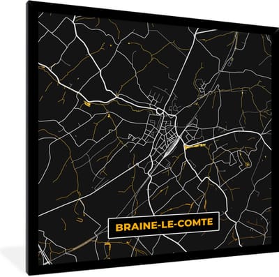 Fotolijst incl. Poster - Stadskaart - Braine-le-Comte - Kaart - Goud - Plattegrond - 40x40 cm - Posterlijst
