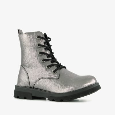Blue Box metallic meisjes veterboots zilverkleurig - Maat 32
