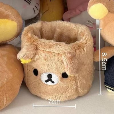 Porte-crayons Ours Mignon en Peluche Contenant pour Stylos Cosmétiques en Peluche Accessoires de Bureau Kawaii Organiseur de Bureau Papeterie Enfant Boîte de Rangement brown