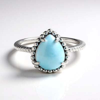 Cavill - Zilveren ring - 925 sterling zilver met Larimar peervormige cabochon 1,95 ct - Gerhodineerd - Elegante ring voor dames - Blauwe steen