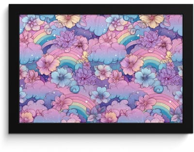 Poster in lijst - Fotolijst 30x20 cm - Posters - Regenbogen - Bloemen - Kleurrijk - Wolken - Posterlijst zwart - Decoratie - Wanddecoratie woonkamer - Muurdecoratie slaapkamer