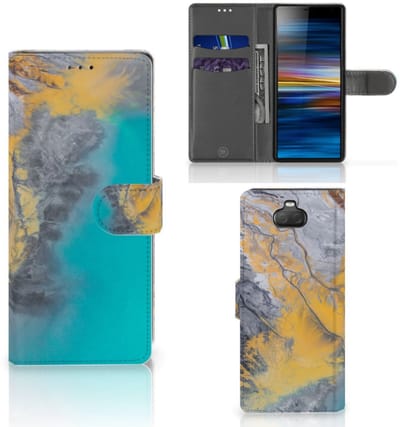 Sony Xperia 10 Bookcase Marble Blue Gold