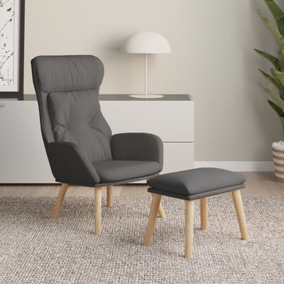 vidaXL - Relaxstoel - met - voetenbank - stof - donkergrijs