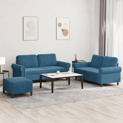 vidaXL - 3-delige - Loungeset - met - kussens - fluweel - blauw