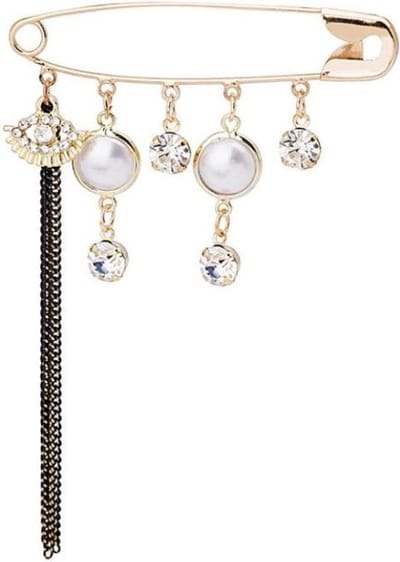 Fako Bijoux® - Sierspeld - Sjaalspeld - Vestsluiting - Vestspeld - Ketting - Pareltjes & Blinkertjes - 55mm - Goudkleurig