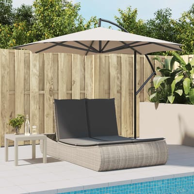 vidaXL - Ligbed - 2-persoons - met - kussens - poly - rattan - lichtgrijs