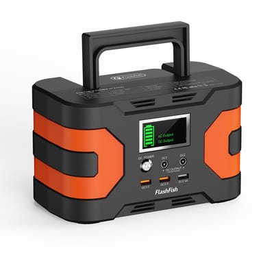 FlashFish draagbare powerstation - Powerstation met lithium-ion accu - Zuivere sinusgolf AC uitgang - QC3.0 USB snelladen - 166Wh draagbare generator voor camping reizen en buitengebruik - 21x12x13cm zwart oranje