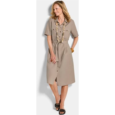 Safari-jurk van katoen en linnen - steengrijs - Gr. 54 van Goldner Fashion