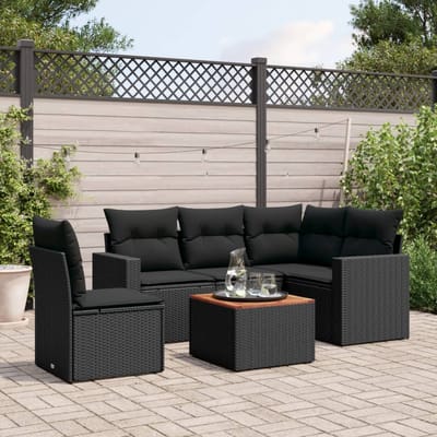 vidaXL - 6-delige - Loungeset - met - kussens - poly - rattan - zwart