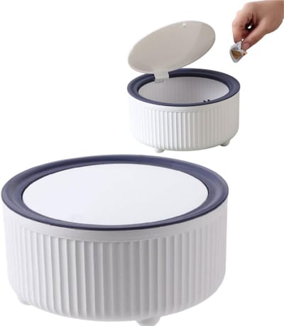 Mini prullenbak voor op het bureau - Uitklapbaar deksel - Kleine afvalbak - Snackorganizer - 19,3*9,5 cm - Geschikt voor kantoor, slaapkamer en keuken - Wit