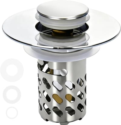 Stainless steel afvoerstopper met zeef, 3-in-1 pop-up afvoerfilter voor wastafel met 28-40 mm afvoeropening