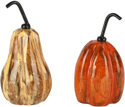 Dekoratief | Pompoentje oranje/naturel, hout, 5x5x13cm, set van 2 stuks | A258100