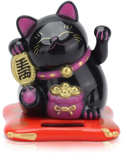 Dailygoods- Gelukskat Zwaaiend - Zonne-energie Decoratie - Desktop Ornament - Feng Shui - Rijkdom Symbool - 6,5 × 7 × 8 cm - Gelukskatje