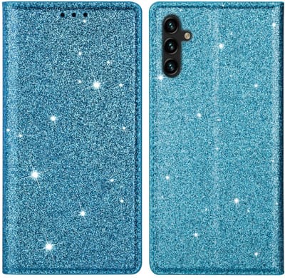 Coverup Hoesje - Geschikt voor Samsung Galaxy A35 Hoesje - Coverup Glitter Book Case - Lichtblauw