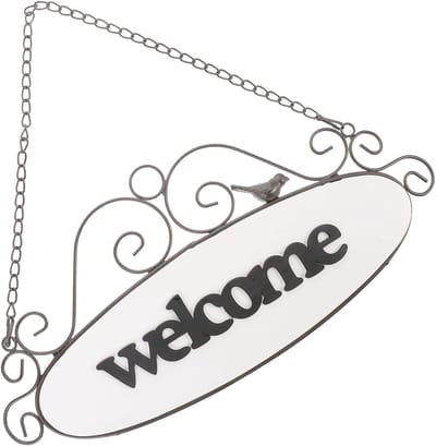 Welkomstbord Hout - Decoratieve Deurhanger - Entree Decoratie - Stijlvol Welkom - 43x20CM - Wit