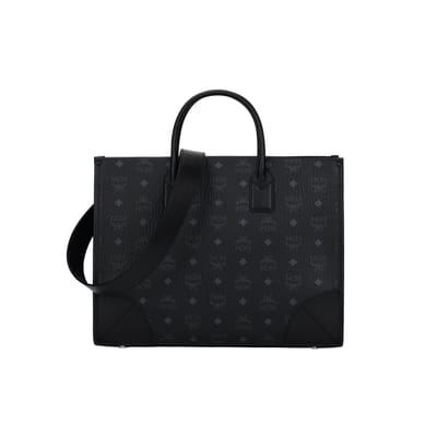 MCM München Grote Capaciteit Monogram Print Afneembare Schouderband Gecoat Canvas Napa Leer Afwerking Tote Boodschappentas Dames tote Zwart MWTCSBO02BK001 Basic Set (Bag+Dust Bag) black