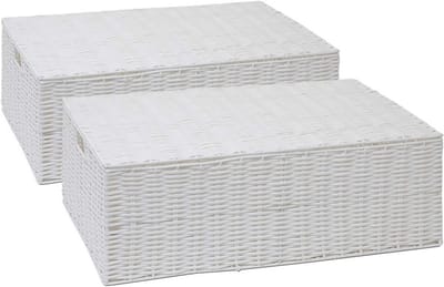 Set van 2 Witte Hars Geweven Opbergdozen Onder Bed met Deksel