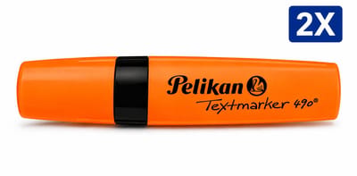 Pelikan 490 Markeerstift Oranje - Set van 2 Stuks - Fluorescerende Highlighter Textmarker met Wigvormige Punt - Snel Drogend voor School Kantoor en Studie