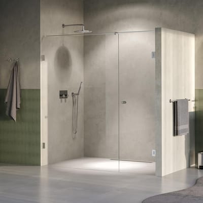 Brauer Void - Carving Nisdeur - 2-Delig - Helder Glas - 190 x 200 cm - Omkeerbaar - met Draaideur 70 cm - Aan Muur - incl. Glascoating - PVD RVS-Kleurig Geborsteld
