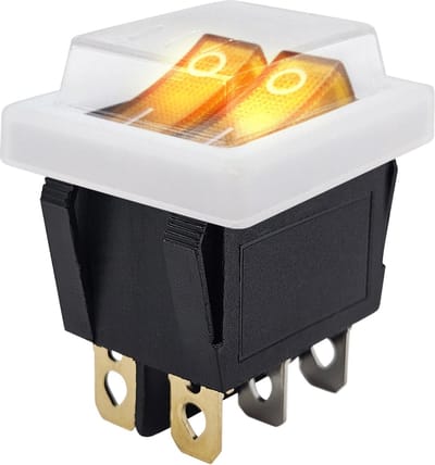 ProRide Dubbele Wipschakelaar ON-OFF KCD6-202 - met Wit Beschermkapje - 3 Polig - 250V/16A - 30x22mm - Oranje met controlelampje