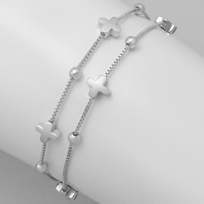 EAR IT UP - Armband - Dames - Dubbel - 2 in 1 - Kruis - Apotheker - Medisch - Gerhodineerd zilver - 16,5 tot 20 cm - 1 stuk