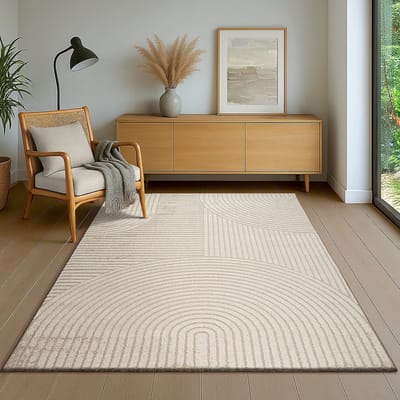 Vloerkleed Elio – Japandi Stijl met Moderne Lijnen in Beigekleurige Neutrale Tinten-80 x 300 cm