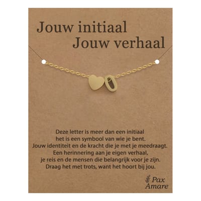 Letter O Armband op Cadeau Kaartje - Jouw initiaal, jouw verhaal - 15,5cm + 5,5cm verstelbaar Goudkleurig Stainless Steel - Initiaal & Hartje Hanger - Pax Amare