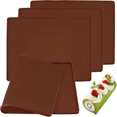 Set van 4 Siliconen Bakmatten met Rand, 30 x 40 cm, Bruin, Herbruikbare Bakmat voor Oven, Antiaanbaklaag en Warmtebestendig