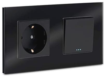 Glazen Lichtschakelaar met Stopcontact - Design Wandlamp - Inbouw Verlichting - Zwart
