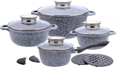 Klausberg 7325 - pannenset – 12 delig – marmer/keramisch - Gesmeed Aluminium – Alle warmtebronnen - Stone Line