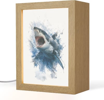 Nachtlampje 15x20 cm - Kinder lampje - Haai - Blauw - Water - Tafellamp kinderkamer - Slaapkamer lamp - Bedlamp kinderen - Kinderlampje stopcontact - Wandlamp babykamer - Nachtlampjes