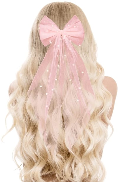 Dailygoods- Haarclip Grote Strik - Haaraccessoires Bruid - Haarclip Dames - Bruidsmeisje - Feestdecoraties - Roze Kleur - Haaraccessoire