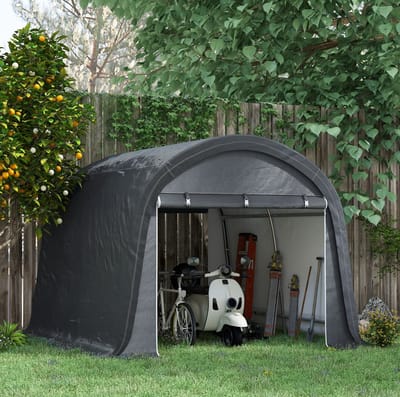 MEUNIQ garagetent 3x3 m opslagtent voor buiten met stalen frame, PE tentdoek, UV-bescherming, waterafstotend, 2 oprolbare ritsdeuren, grijs