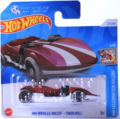 HOT WHEELS BRAILLE RACER TWIN MILL 27/250 RED 1:64 HW CELEBRATION RACERS 1/10