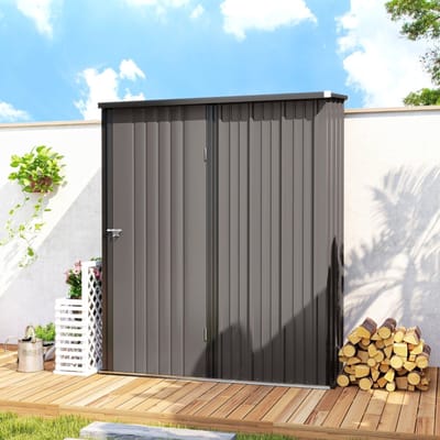 Tuinhuis – Metalen Tuinhuis – Tuinschuur en Deur – Opbergruimte voor Tuingereedschap – Zwart – Voor Tuin en Buiten – Weerbestendig – Bodemframe