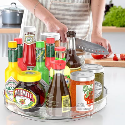 Famanu - Roterende kruidenrek, 24 cm, 360 graden draaibaar dienblad, keuken, kruidenorganizer, draaibare organizer voor specerijen, fruit, snacks