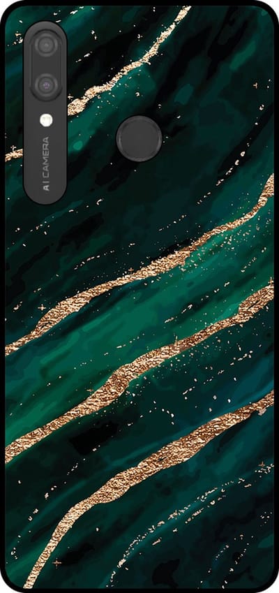 Smartphonica Telefoonhoesje Geschikt voor Huawei P Smart (2019) met marmer opdruk - TPU backcover case marble design - Groen Goud geschikt voor Huawei P Smart (2019)