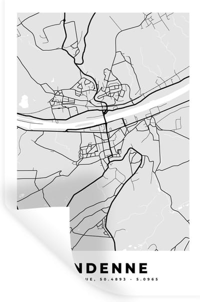 Muurstickers - Sticker Folie - Zwart Wit – België – Plattegrond – Stadskaart – Kaart – Andenne - 20x30 cm - Plakfolie - Muurstickers Kinderkamer - Zelfklevend Behang - Zelfklevend behangpapier - Stickerfolie