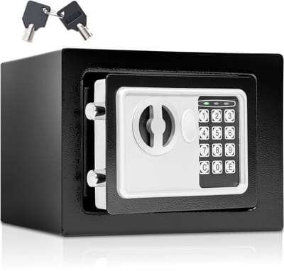 tectake® Elektronische Kluis - Kluisje met Cijferslot - Met Reserve Sleutel - Geldkistje - Dubbelpen Sluitsysteem - LED-display met Akoestisch Signaal - 17 x 23 x 17 cm - 2,9kg