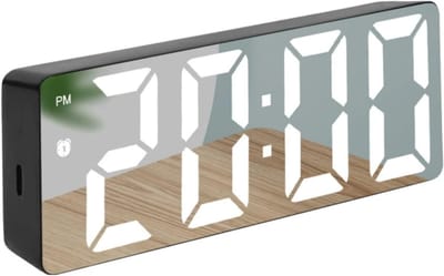 KZQ LED mirror wekker digitale alarmklok temperatuur datum kalender lichtsensor dimmer snooze batterij backup voice control voor slaapkamer kantoor zwart wit