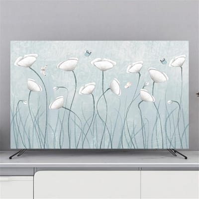Stofbeschermhoes voor televisie, universele beschermhoes voor tv's van 82-80 inch (70 inch, witte bloem)