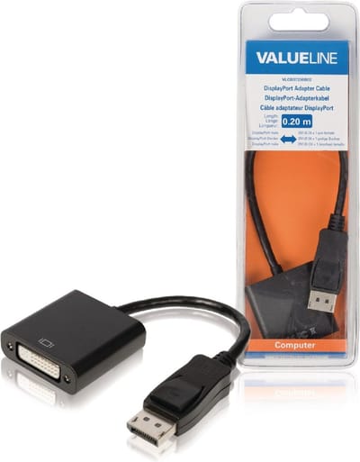 Valueline VLCB37250B02 Displayport-adapterkabel Displayport Mannelijk - Dvi-d 24 + 1-pins Vrouwelijk 0,20 M Zwart