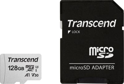 Transcend Premium 300S microSDXC-kaart 128 GB Class 10, UHS-I, UHS-Class 3, v30 Video Speed Class, A1 Application Performance Class Incl. SD-adapter