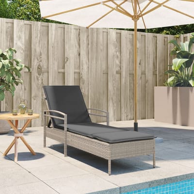 vidaXL - Ligbed - met - kussen - 63x200x81 - cm - poly - rattan - lichtgrijs