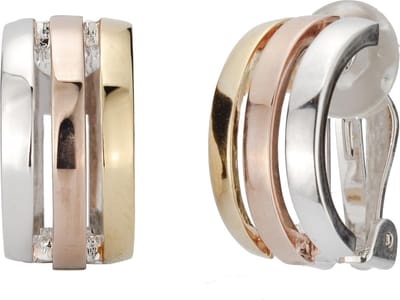 Traveller Clip Oorbellen - Oorclips Dames - Goudkleurig & Zilverkleurig & Roségoudkleurig - Halve Oorringen 21 mm - Driekleurig - 157074