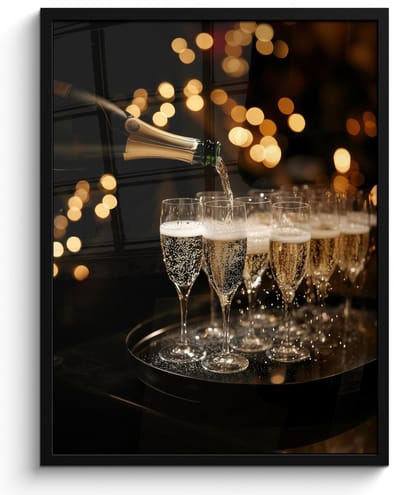 Fotolijst inclusief poster - Posterlijst 50x70 cm - Posters - Lichtjes - Champagne - Dienblad - Glazen - Foto in lijst - Keuken decoratie muur - Wanddecoratie accessoires - Muurdecoratie - Schilderijen