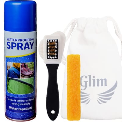 Glim® Deluxe Suede borstel - Suede set in katoenen opbergzakje + Impregneer spray waterproof - Schoenpoets set - Voor schoenen